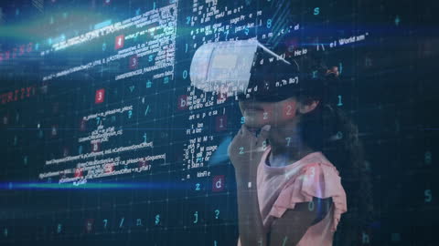 Child Immersed in Virtual Reality with Digital Data Graphics