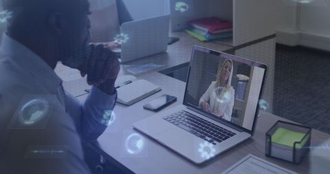Virtual Meeting with Digital Interface and Holographic Data - Download Free Stock Images Pikwizard.com