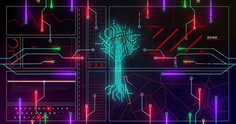 futuristic digital interface with neon circuit links - Download Free Stock Images Pikwizard.com