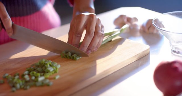 Woman's Hands Chopping Green Onions on Cutting Board - Download Free Stock Images Pikwizard.com