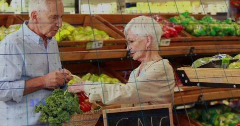Senior Couple Selecting Fresh Vegetables in Urban Market