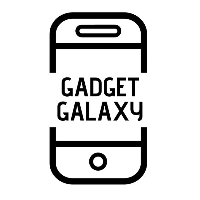 Minimalist black and white smartphone icon with 'Gadget Galaxy' text. Ideal for tech companies, mobile app developers, start-ups, and online tech stores. Can be used in branding, packaging, advertising, websites, and social media.