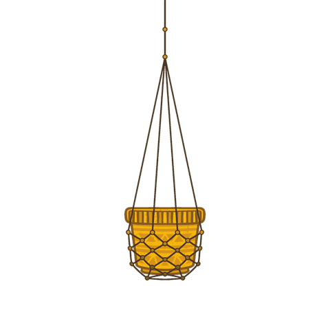Hanging macrame planter with pot, transparent background