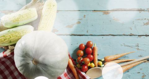 Harvest Vegetables on Rustic Blue Wooden Table with Light Spots - Download Free Stock Images Pikwizard.com