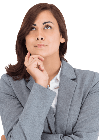 Thinking Biracial Businesswoman on Transparent Background