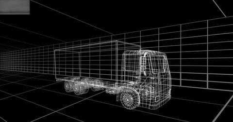 Futuristic wireframe truck concept on black background