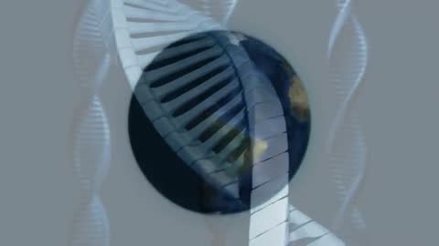 Rotating Earth and Rising DNA Strand Illustrating Global Genetic Connectivity