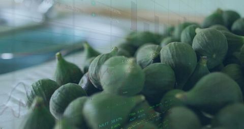 Fresh green figs with superimposed market graphs