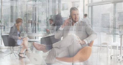 Dynamic Office Scene with Busy Professionals in Motion