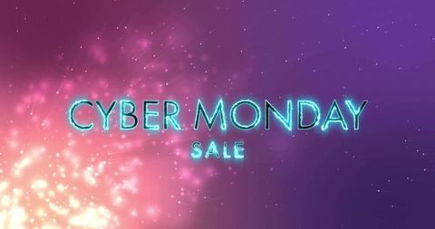 Neon cyber monday sale banner with glowing teal typography on magenta purple gradient