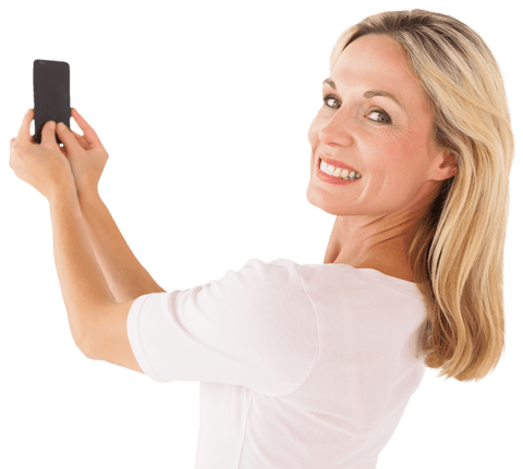 smiling blonde woman using phone on transparent background - Download Free Stock Videos Pikwizard.com