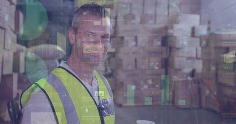 Warehouse Worker Analyzing Digital Data with Technology Insights