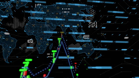 Digital Financial Charts Over World Map Visualization