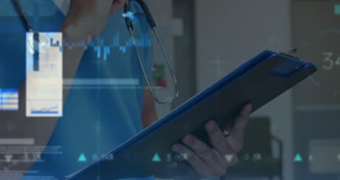 Healthcare Professional Analyzing Medical Data with Clipboard