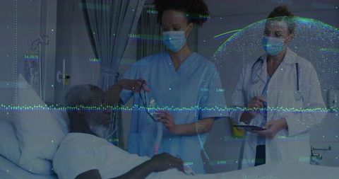 Providing bedside oxygen and monitoring with digital overlay illustrating clinical telemetry