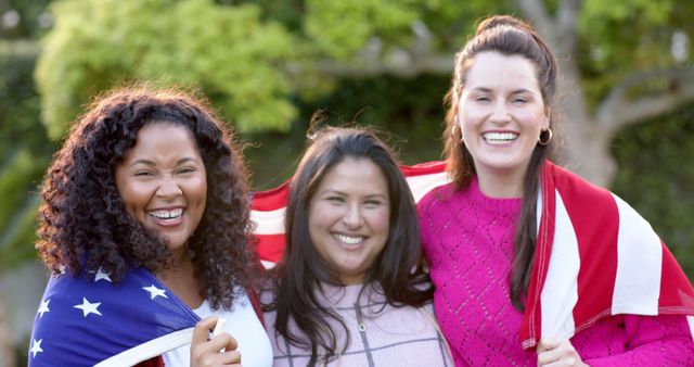 Diverse Women Celebrating Independence Day with American Flag Outdoors - Download Free Stock Images Pikwizard.com