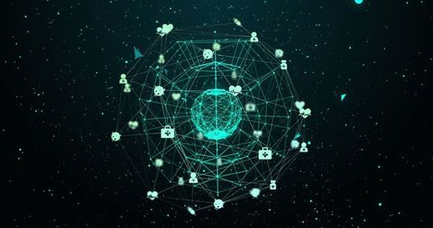 Futuristic digital network with glowing icons