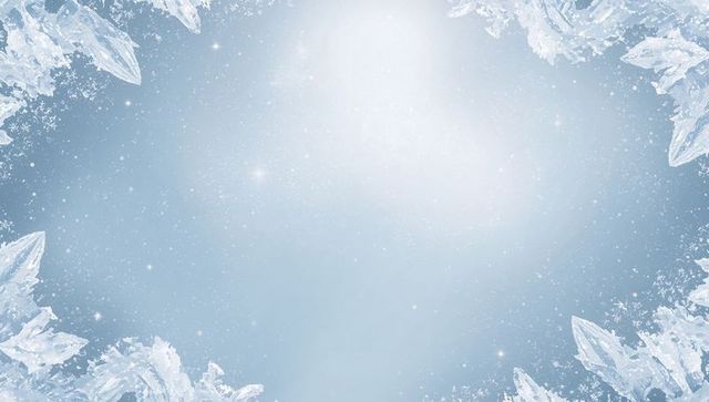 Ethereal frosted ice crystal border framing glowing winter sky background