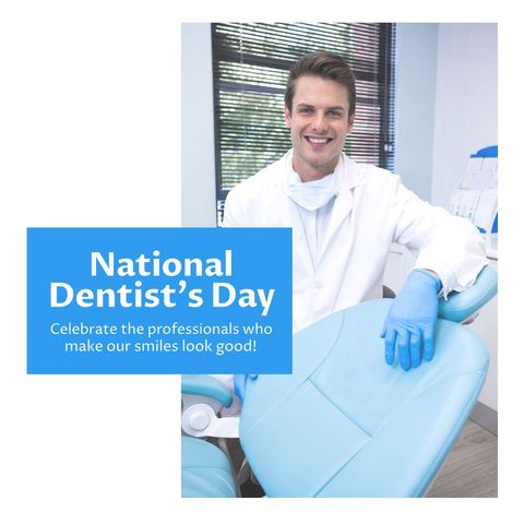 Caucasian male dentist celebrating national dentist's day