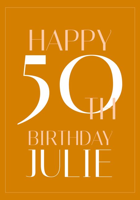Ideal for celebrating a 50th birthday in style, this card features bold typography and an elegant design. Perfect for sending personalized birthday wishes and marking a significant milestone. Great for both digital and print use, in invitations, social media posts, or physical greeting cards.