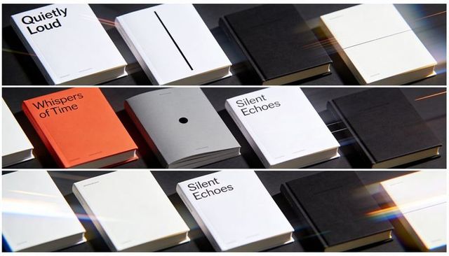 Minimal hardcover book rows with lens flare triptych studio lighting for editorial design