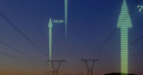 Voltage Trends Visualization at Sunset with Transmission Towers