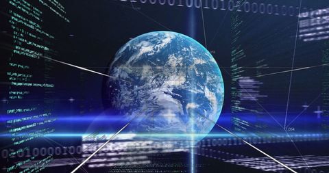 digital earth surrounded by binary code streams showing global networking - Download Free Stock Images Pikwizard.com