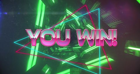 Neon Game Success Message with Retro Geometric Pattern