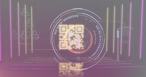 Futuristic QR Code with Digital Elements and Globe Animation