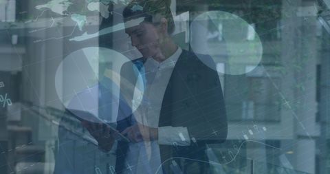 Businesswoman Analyzing Global Data on Tablet