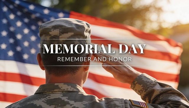 Soldier saluting american flag memorial day remembrance and honor patriotic tribute