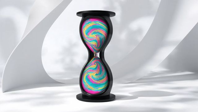 Modern hourglass with swirling pastel sand design