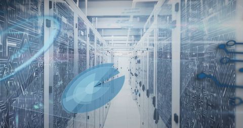 Mathematical Data Overlaid on Computer Server Room - Download Free Stock Images Pikwizard.com
