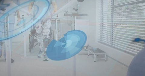 Senior patient practicing gait using parallel bars during rehabilitation session in clinic