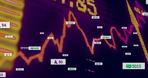 Futuristic stock market dashboard with neon line graph