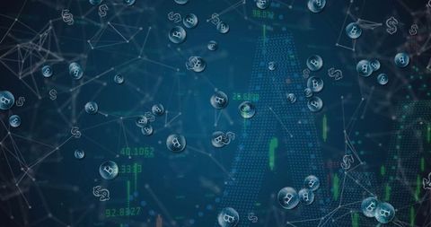 Futuristic Cryptocurrency Spheres on Digital Financial Grid