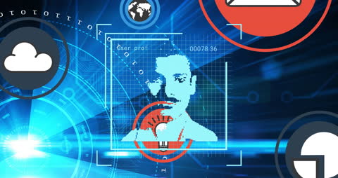 Futuristic Digital Interface with Tech Icons and User Profile