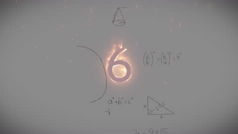 Digital Animation of Flaming Number Six Surrounding Math Formulas