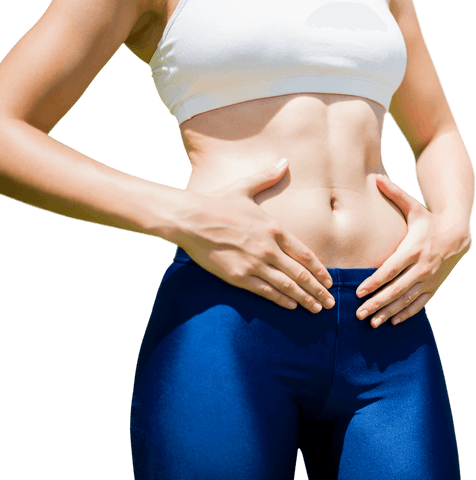 Fit Woman Holding Toned Abdomen Transparent Background