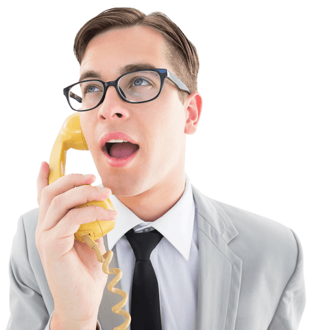 transparent geeky businessman talking on vintage rotary phone - Download Free Stock Videos Pikwizard.com