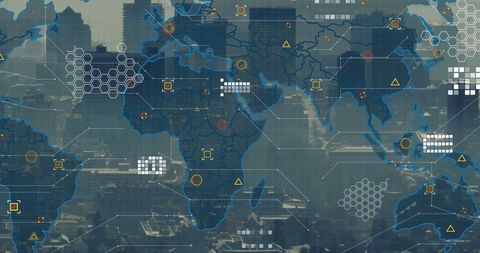 Futuristic Digital Map Overlay on Urban Cityscape - Download Free Stock Images Pikwizard.com