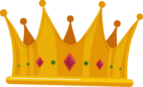 Transparent golden crown with red diamonds and green jewels