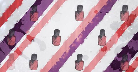 Seamless Pattern of Nail Polish Icons on Colorful Stripes