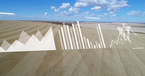 Financial data overlay on agricultural landscape