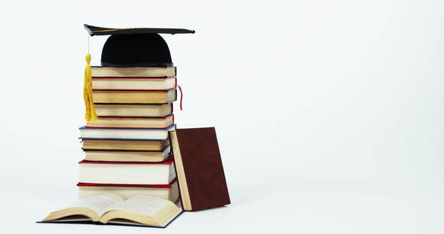 Graduation Cap on a Stack of Books Against White Background - Download Free Stock Images Pikwizard.com