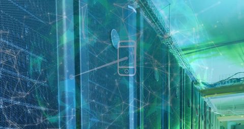 Global network connections over data servers illustrating technological communication