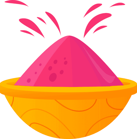 Colorful powder burst from yellow bowl with transparent background
