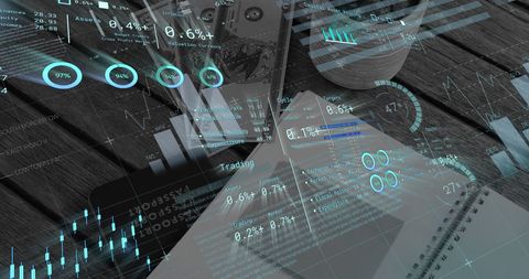 Digital Finance Overlay on US Dollars and Notebook - Download Free Stock Images Pikwizard.com