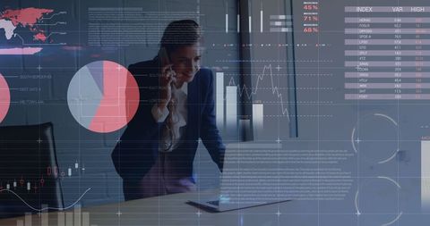 Businessman Analyzing Financial Data on Laptop with Digital Infographics - Download Free Stock Images Pikwizard.com