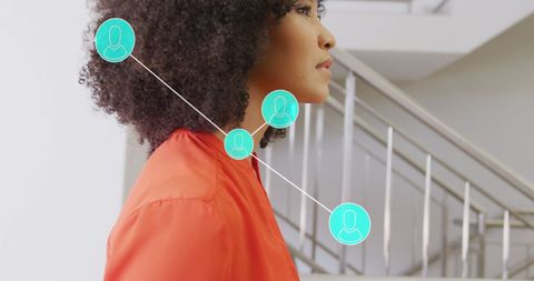 African American Businesswoman Connected by Digital Data Network